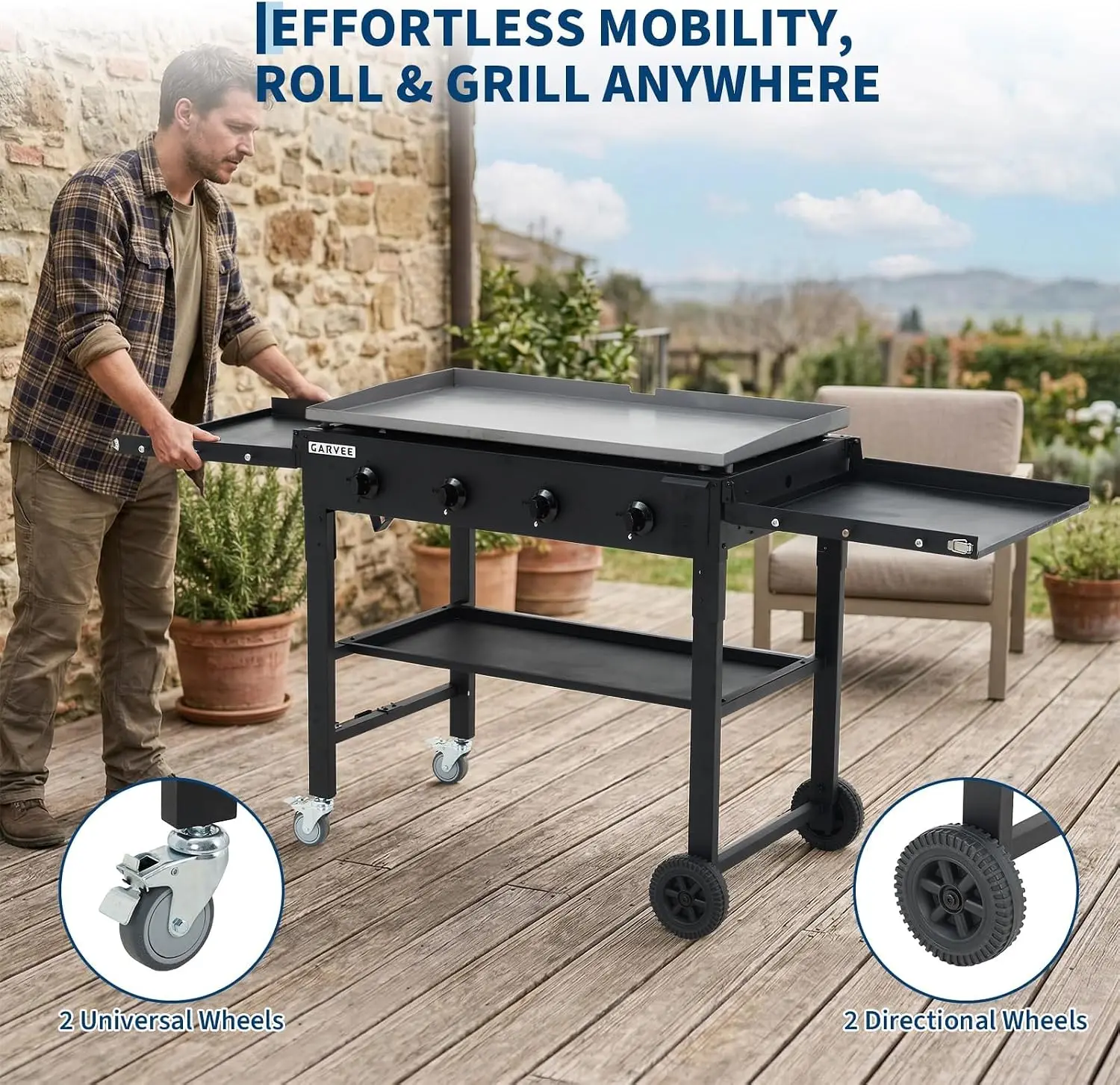 Tacleekii 36 Inch Flat Top Grill, 4-Burner Propane Gas Griddle Grill 60,000BTU Flattop Grills for Camping BBQ, Outdoor Cooking
