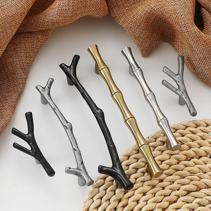 Retro Cabinet Branch Handle Wardrobe Closet Handles Drawer Knobs Bamboo Pulls Kitchen Cabinet Storage Handles for Furniture