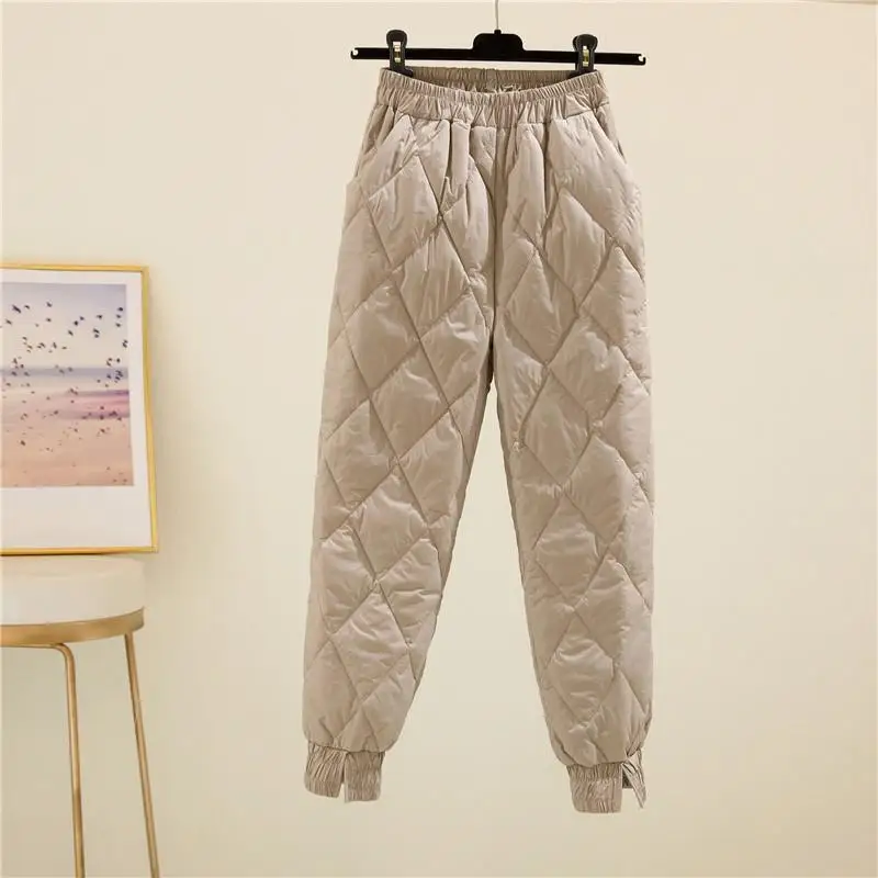 Winter Warm Cotton Down Pant Women 2023 Solid Colors High Waist Straight Trousers Oversized Loose Quilted Pantalones Plus Size