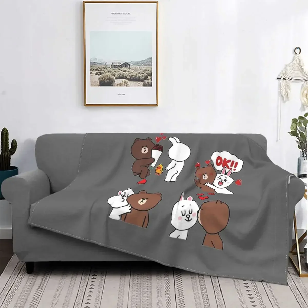 

Brown And Cony Story Love! Blankets Flannel Vintage Soft Throw Blankets for Home Restaurant Textile Decor