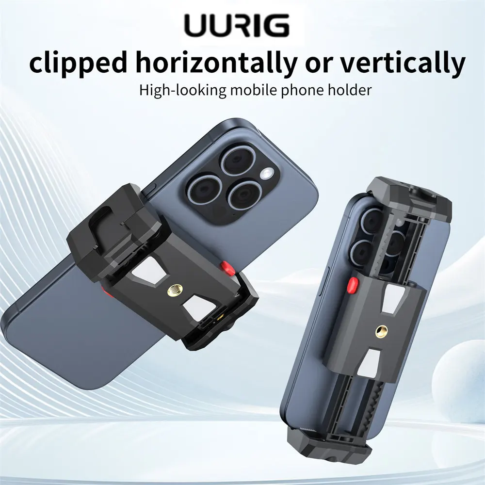 UURIG Universal Phone Tablet Holder w Cold Shoe Phone Tripod Mount For iPhone 15 14 Samsung iPad Air Pro Tablet Tripod Mic Light