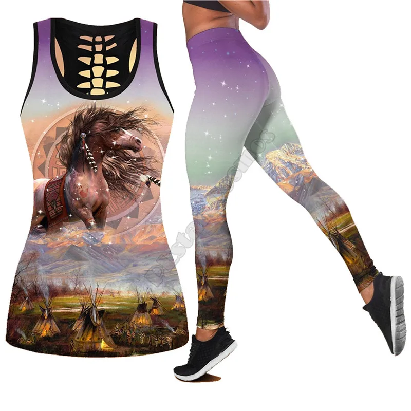 

Native Horse 3D Printed Tank Top+Legging Combo Outfit Yoga Fitness Soft Legging Summer Women For Girl