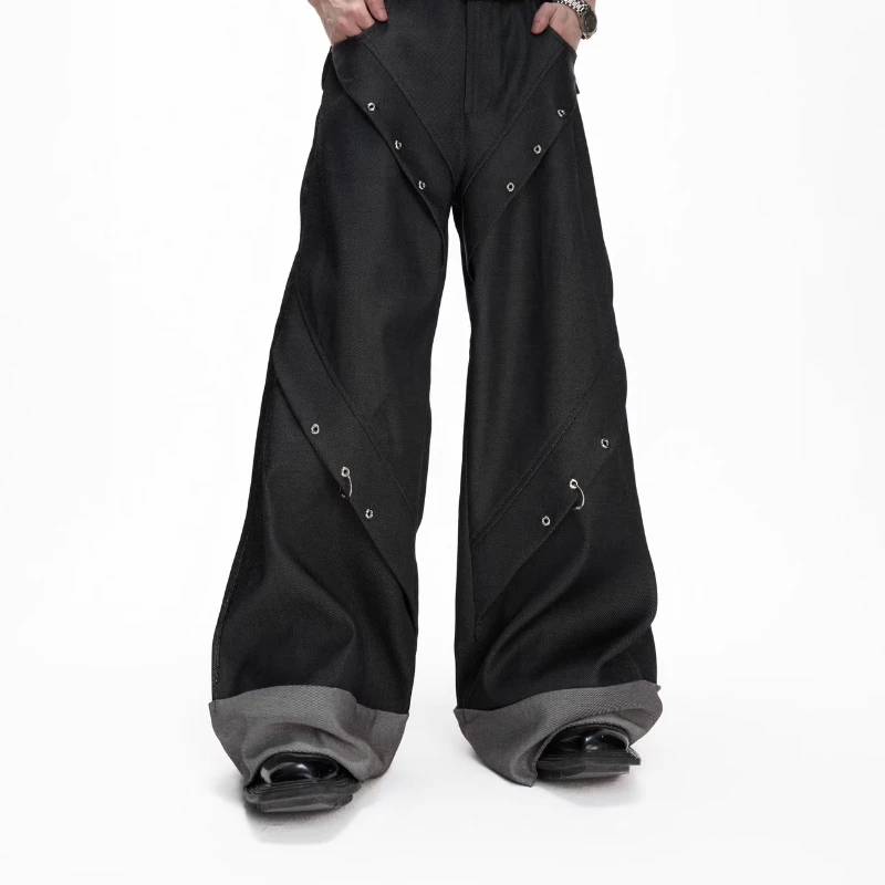 Men's 2025 Summer New Fashion Detachable Chain Irregular Design Trousers Loose Straight Wide-leg Pants Male Very Cool Trousers