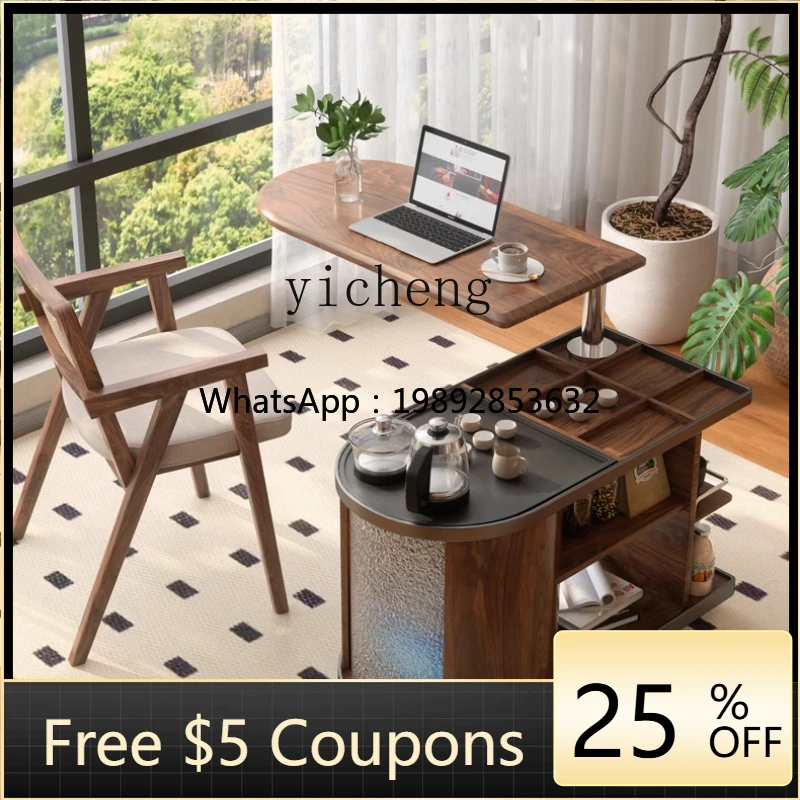

1 removable balcony tea table household lifting table sofa side light luxury solid wood rock slab tea table