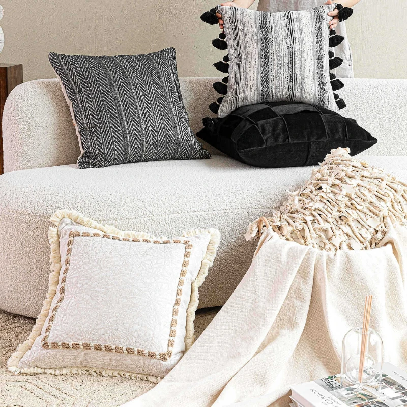 

30X50/45X45/50X50CM Black White Oat Throw Pillow Cover Light Luxury French Waist Cushion Cover Decor Home Decorative Pillowcase