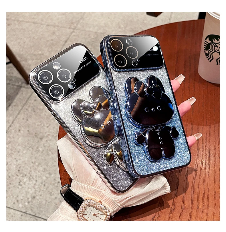 

Mobile Phone Case with Rabbit Makeup Mirror Holder, Suitable for Apple 14Plus, 13Pro Max, 12Pro, 11x