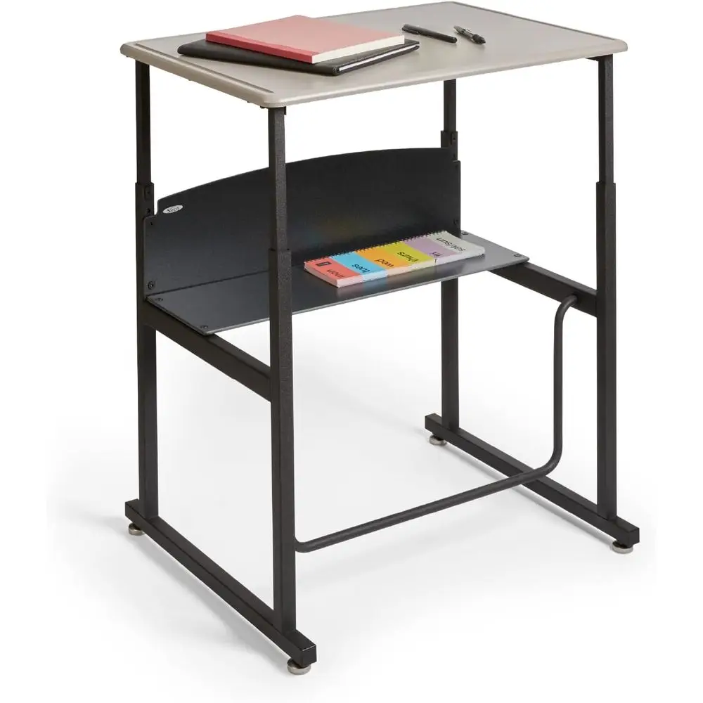 

Adjustable Height Student Desk with Shelf and Swing-Out Footrest, 28W x 20D, Gray