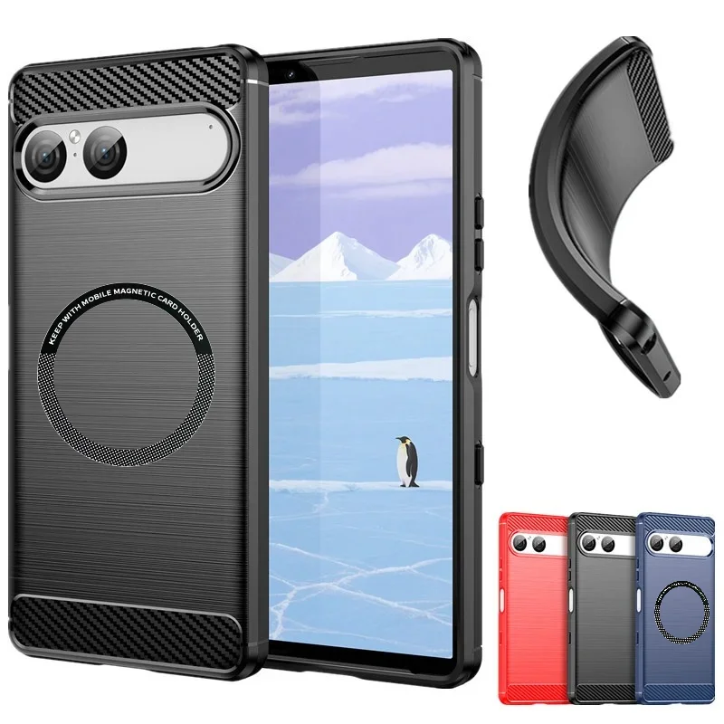 Brushed Carbon Fiber Pattern Case For Sony Xperia 10VII 10VI 10V 10IV 10III II I 5V 5IV 5III 1VII 1VI 1V Magnetic Protect Cover