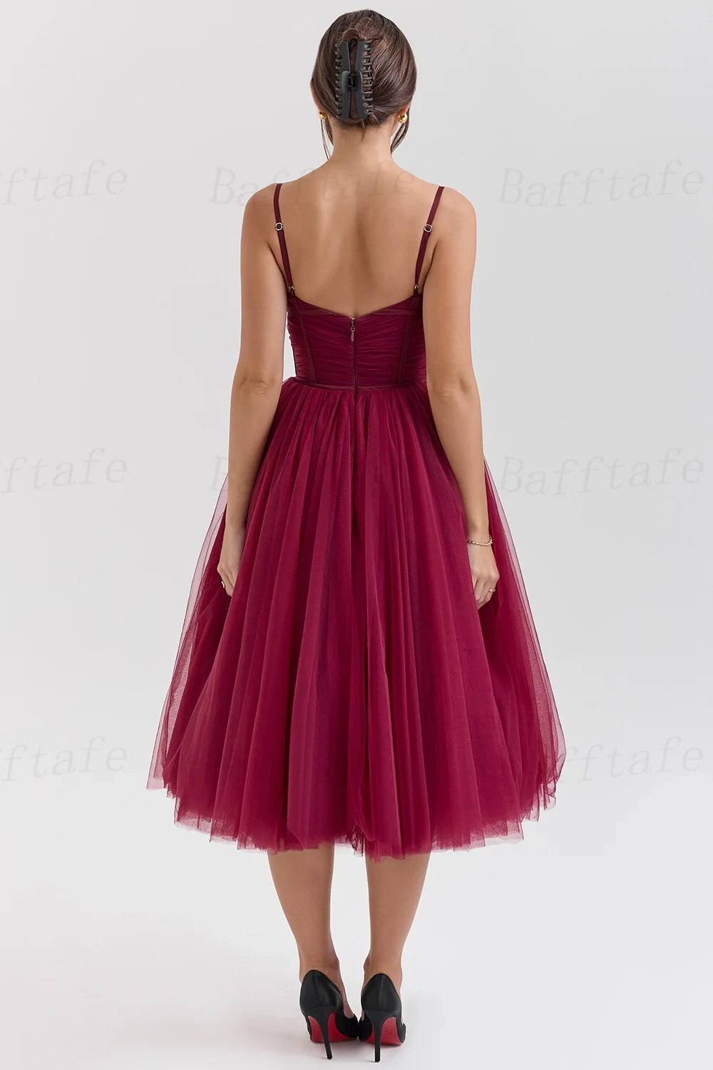Bafftafe A Line Tulle Midi Prom Dresses Customized Spaghetti Straps Women Formal Special Occasion Party Bridesmaid Gowns 2025