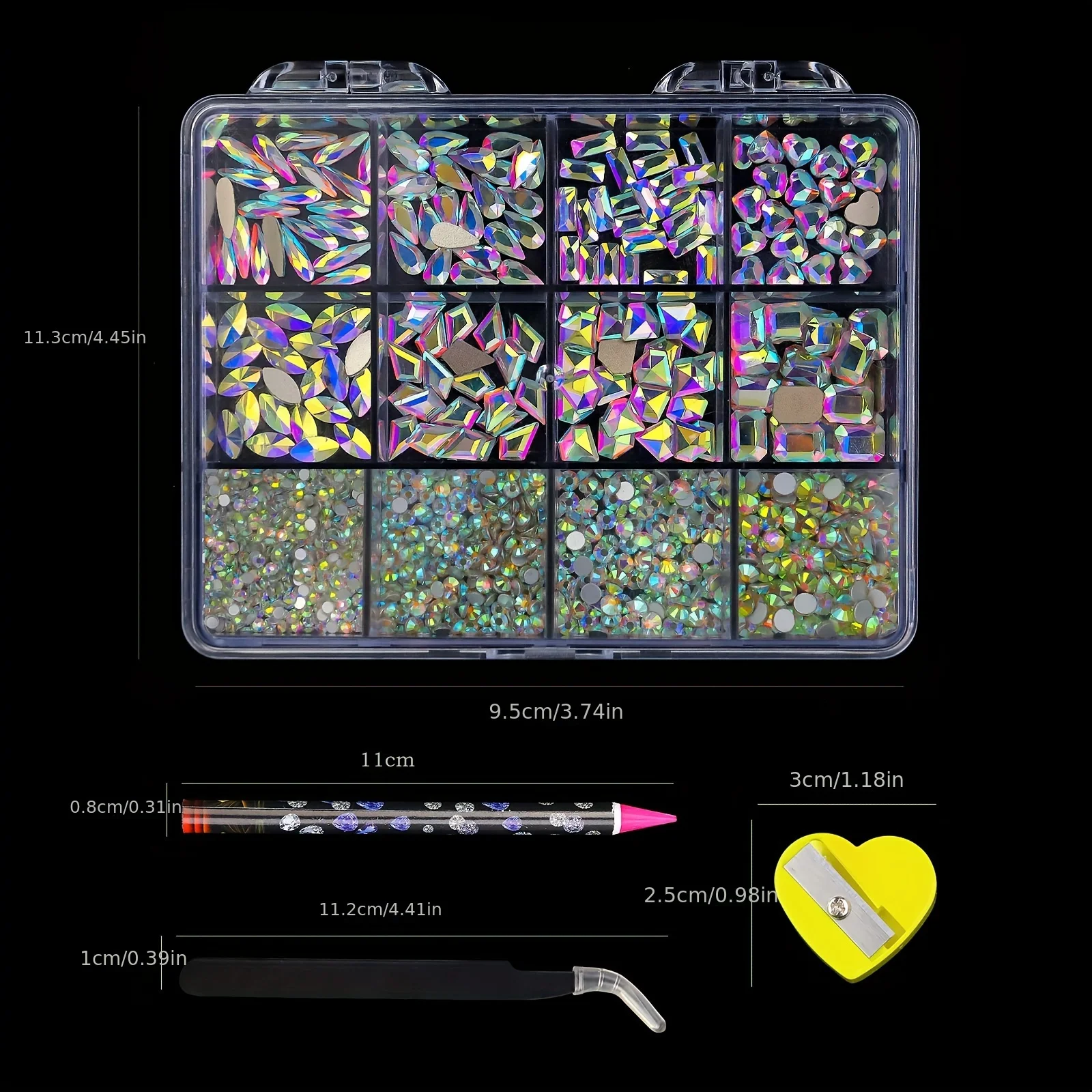 12 Grid AB Pink strass Nail Art Set Flatback e forme assortite decorazioni per unghie accessori per unghie scintillanti per Manicure