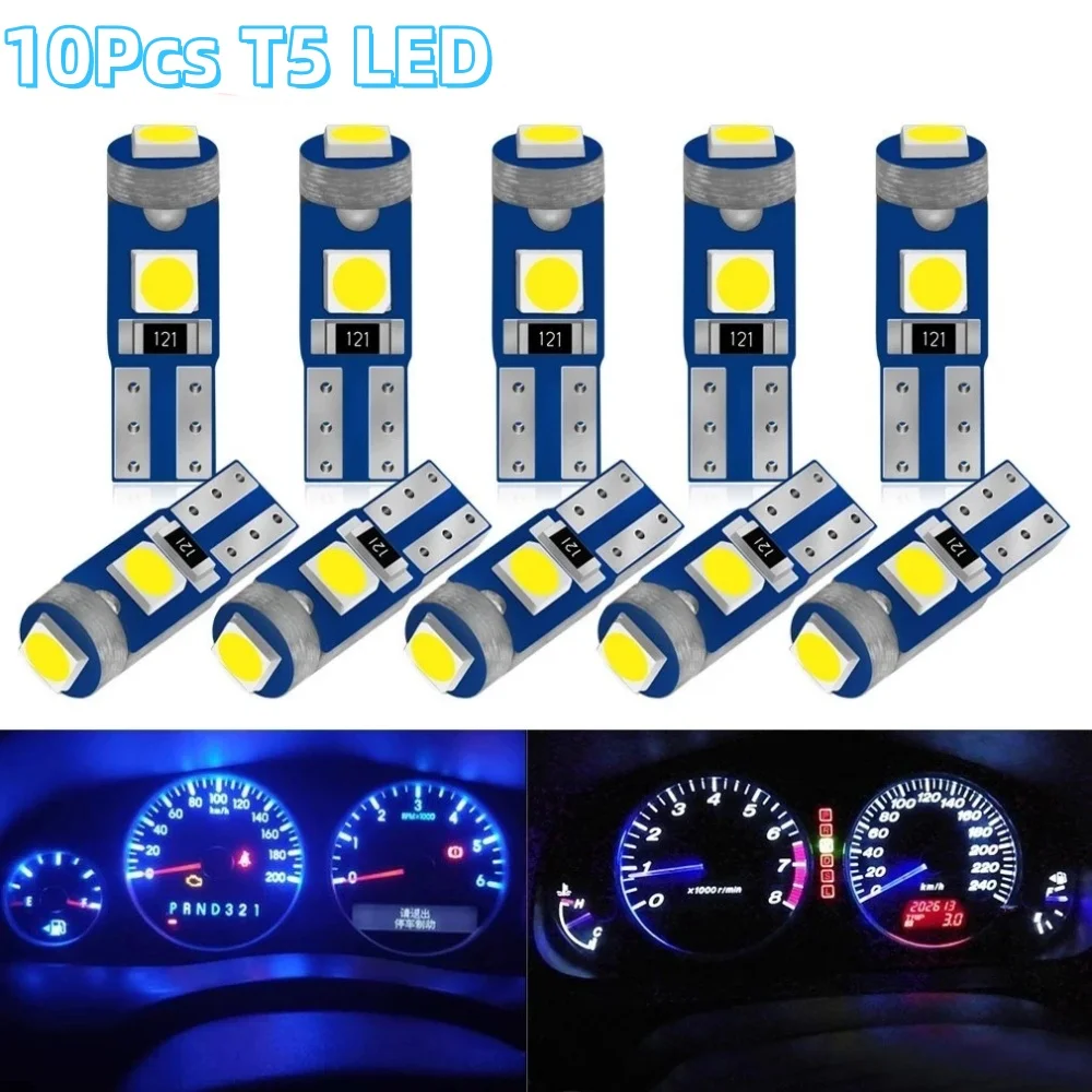 10PCS 3030 Chip 3LED Dashboard Indicator Lamp Waterproof T5 Car Wedge Instrument Panel Light 150LM Multi Color Car Accessories