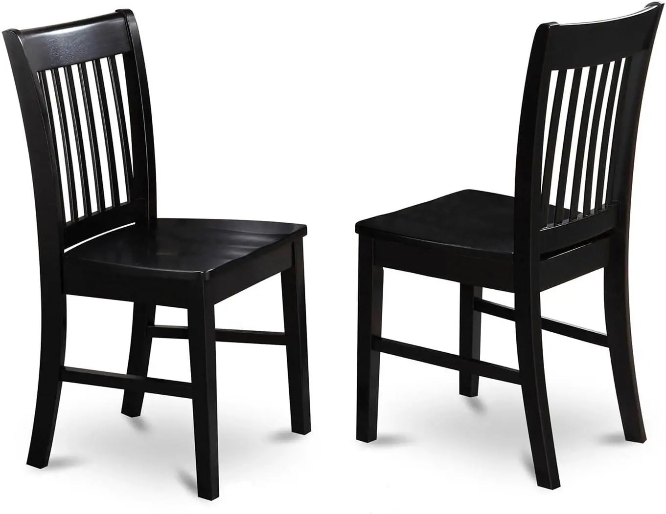 

East West Furniture Norfolk Dining Chairs - Slat Back Wood Seat Kitchen Chairs, Set of 2, Black