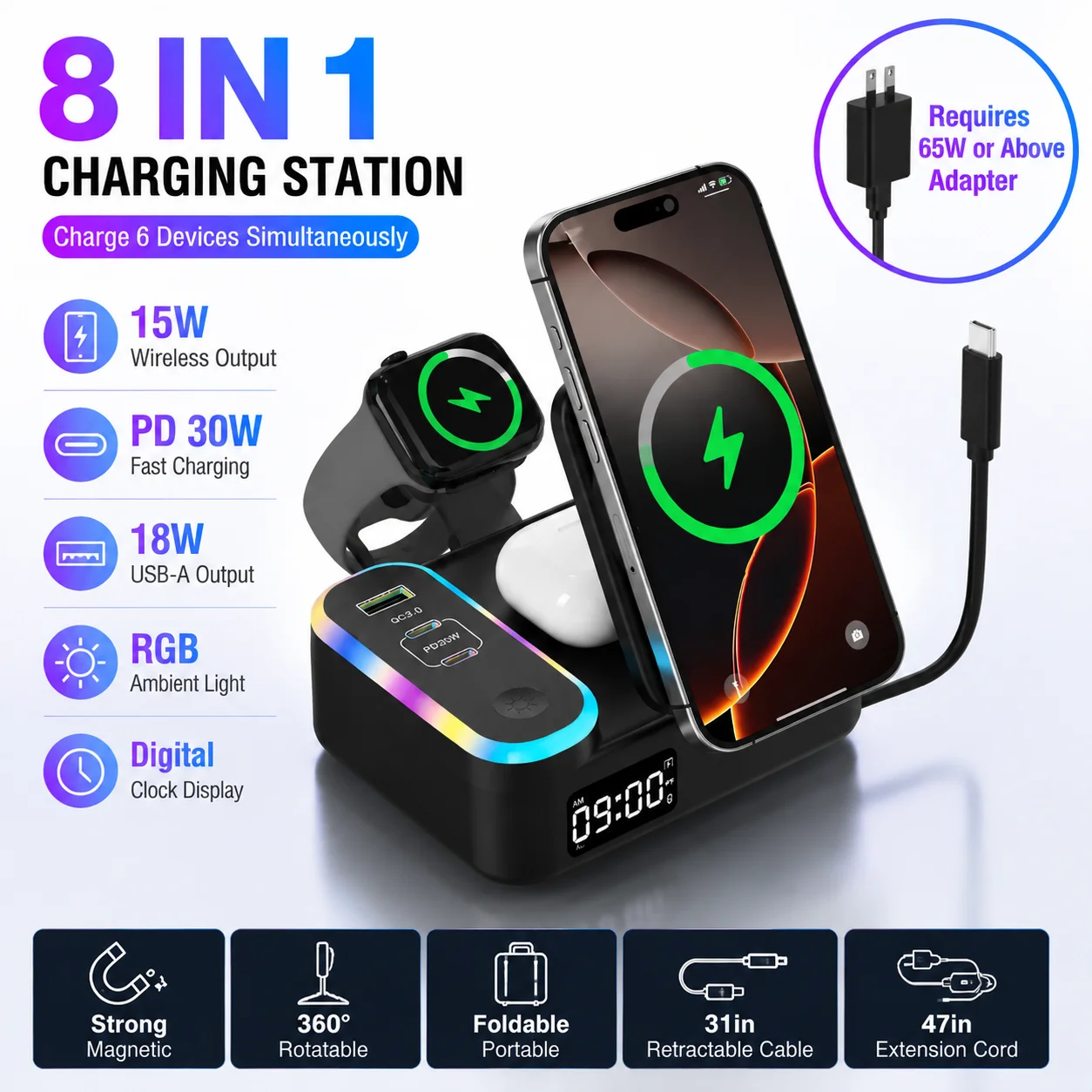 8-in-1-15w-magnetic-wireless-charger-with-rgb-retractable-cord-for-magsafe-fast-charging-charger-pd30w-for-iphone-airpods-iwatch
