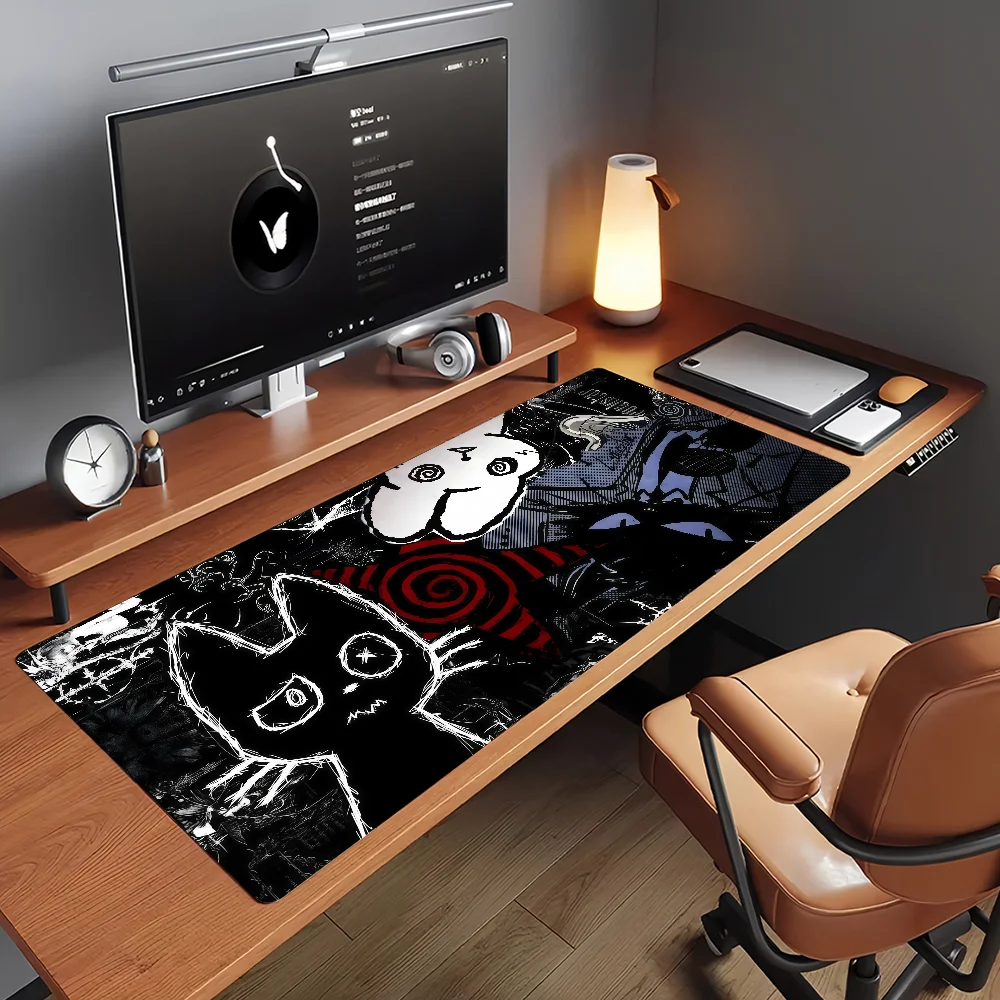 Cartoon Creepy Cat Mouse Pad Non-slip Rubber Gamer Balance Computer Mat Decoracion Deskmat Laptop Office Large