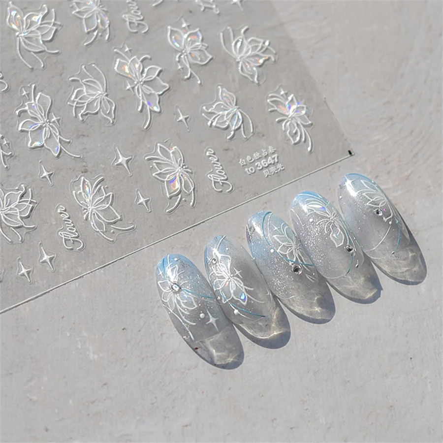 1 PC 5D Shell Light Nail Sticker High Quality Fragment Glitter Pink Cute Christmas Series Nail Sticker Design Decorative Sticker
