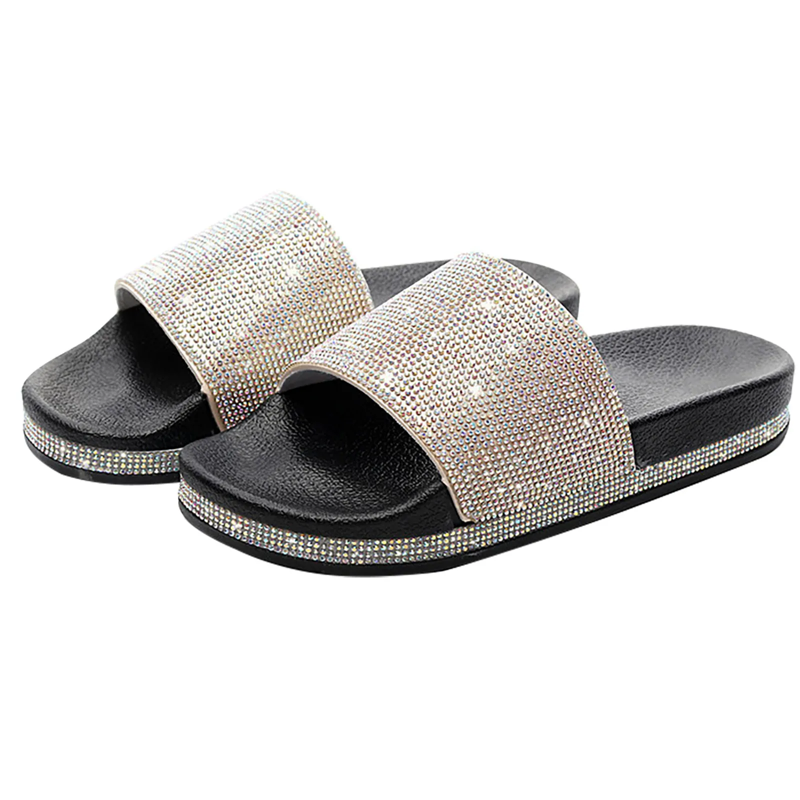 2024 Women Slippers Outdoor Beach Shoes Summer Crystal Flats Ladies Casual Flip Flops Rhinestone Glitter Platform Slippers