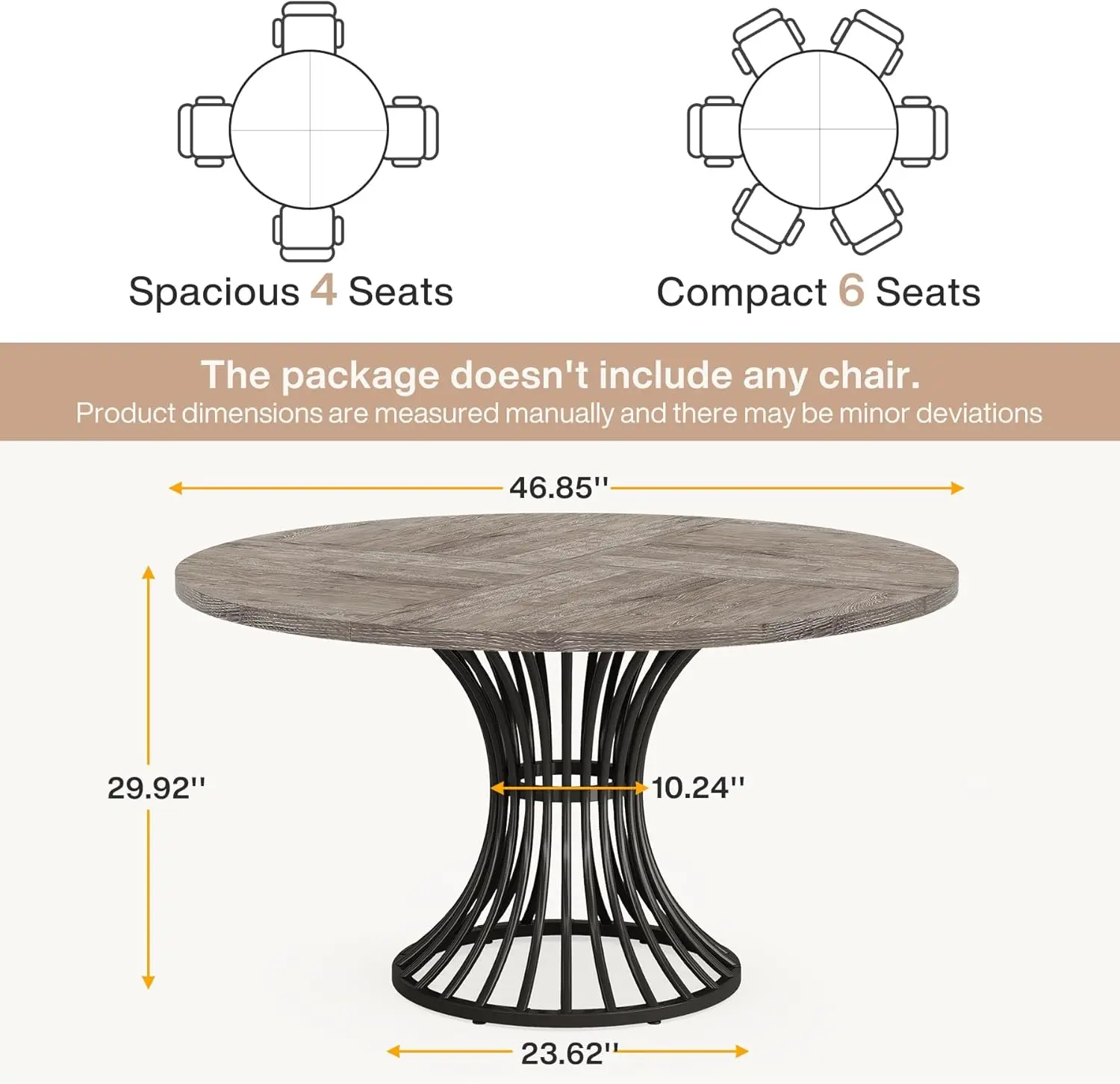 Tribesigns Round Conference Table For 4-6, 47-Inch Conference Room Table With Thickened Tabletop And Metal Base, Industrial