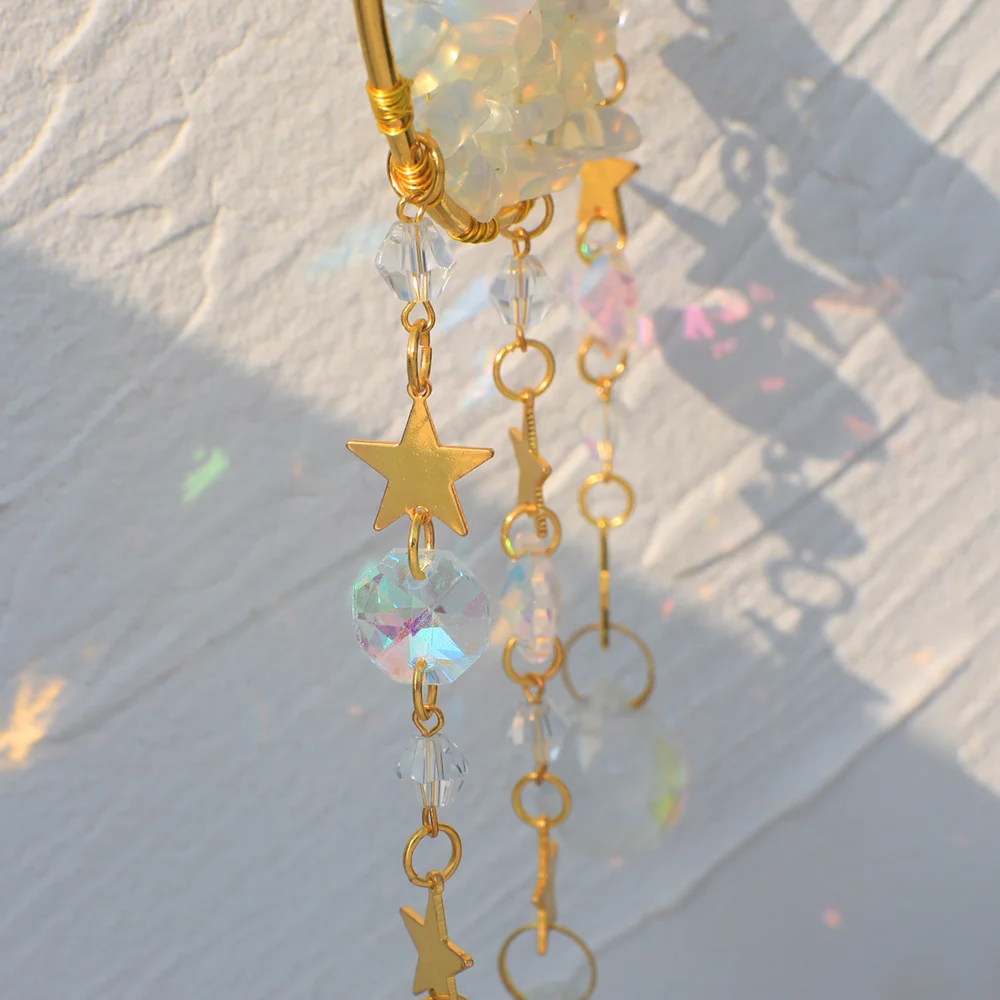 Crystal Suncatcher Moon Amethyst Rainbow Maker Hanging Decor Sun Catcher Light Catcher Xmas Outdoor Window Garden Decoration