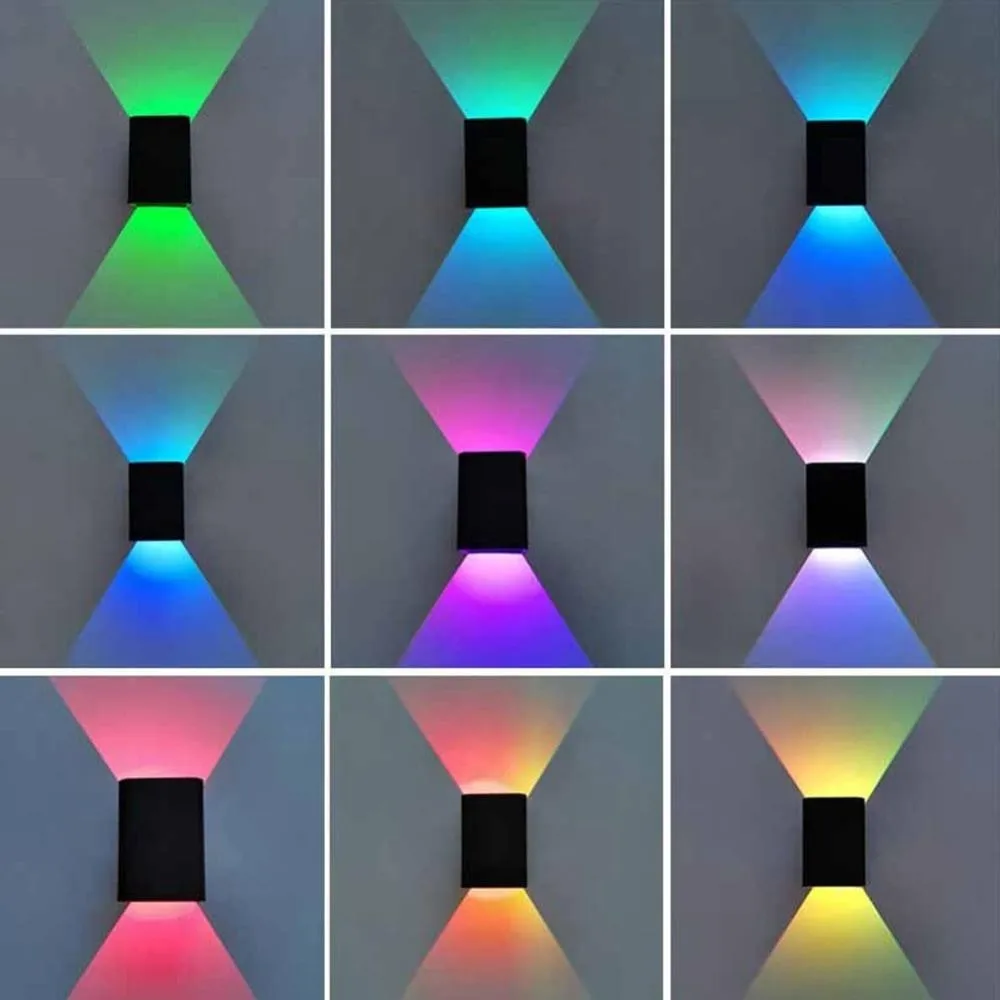 Dimmable LED Wall Light Square Up & Down Lamps With Remote Control RGB Warm Light For Bedside Bedroom Living Room Home Deco