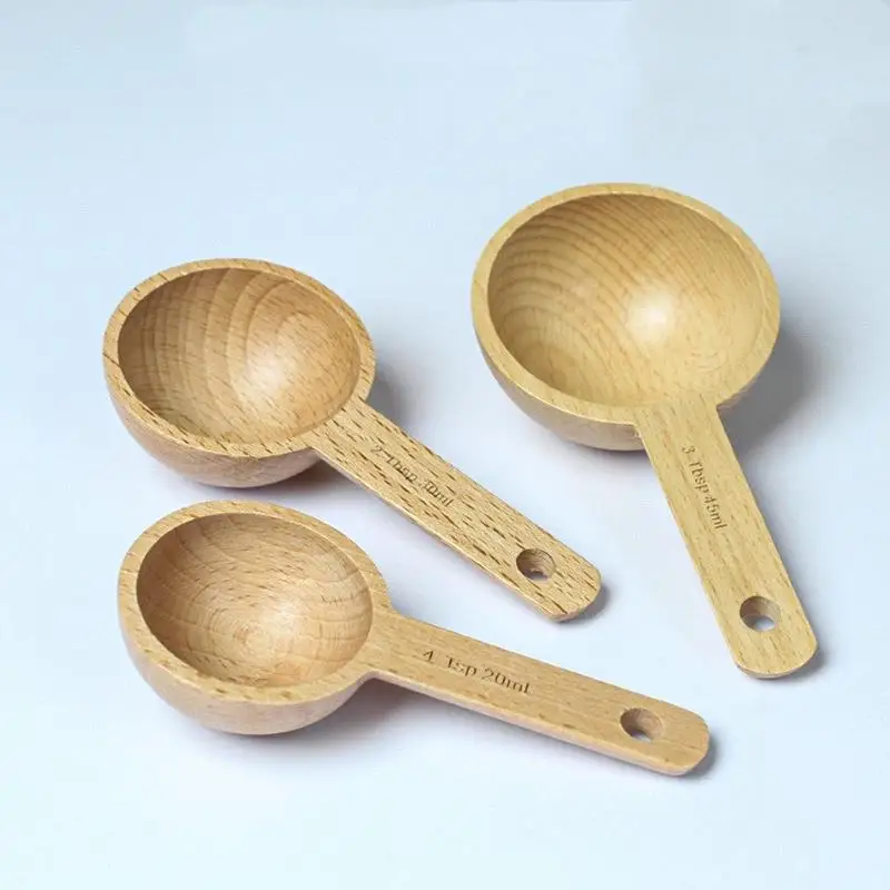 New 1Pcs 7.5 To 45ML Portable Beech Walnut Wooden Measuring Spoon Multipurpose Coffee Tea Sugar Kitchen Gadget
