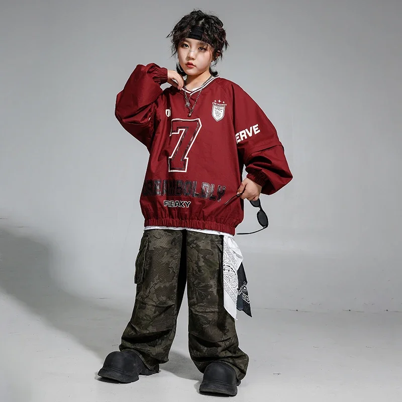 Tenue de scène Hip Hop pour filles, pantalon Cargo de Camouflage de danse de rue, pulls K-pop pour garçons, ensembles de vêtements de Jazz pour enfants, Streetwear pour enfants