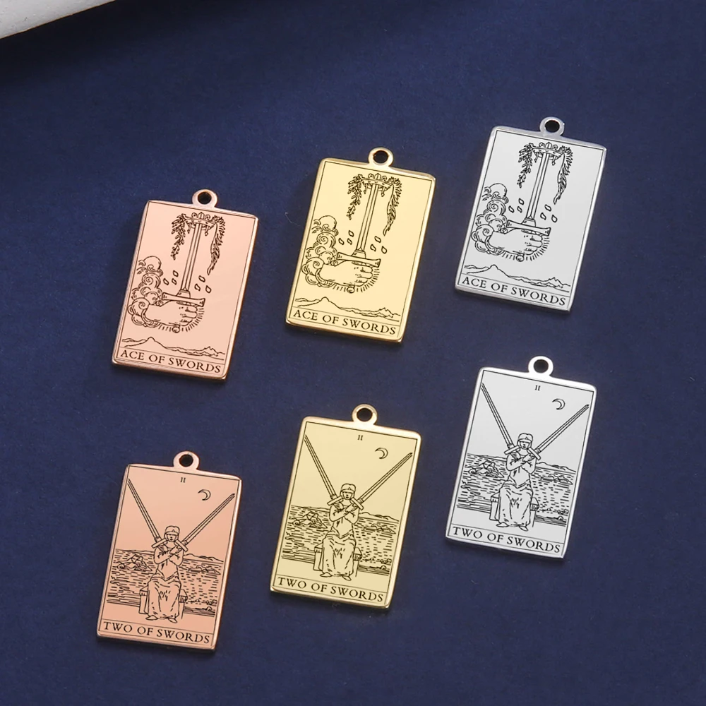 Dawapara Tarot Card Pendant Suit of Swords Minor Arcana Amulet Stainless Steel Charms for Jewelry Making DIY Accessories