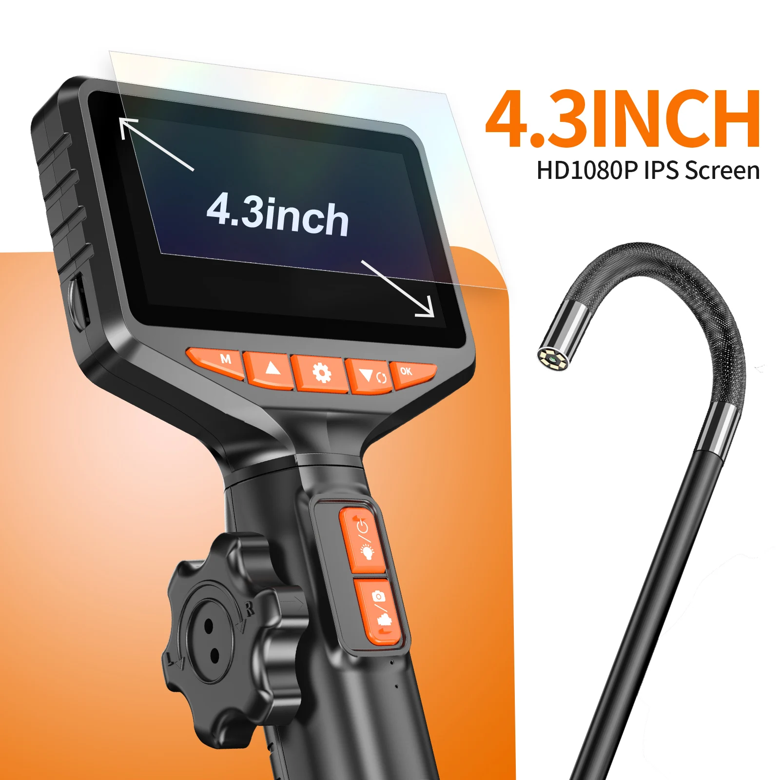 1080P 4.3 INCH Two-Way Articulation Borescope 8.5MM & 3.9MM Borescope Camera with Light Plumbing Snake Camera for Home