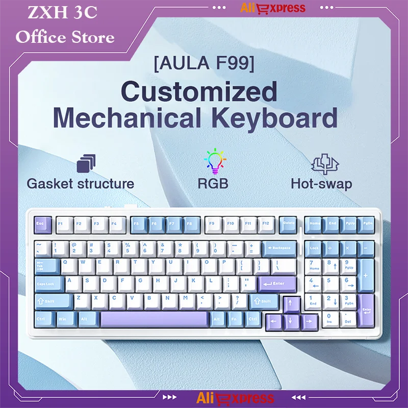 

Aula F99 Customized Mechanical Keyboard Gasket Structure Full Key Hot Plug Wireless Three Mode Bluetooth Game Office Peripherals