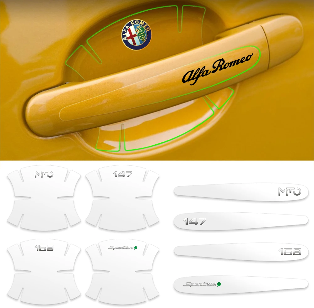 4/8 шт., защитная пленка для дверной чаши автомобиля из ПВХ, наклейки с эмблемой автомобиля для Alfa Romeo 159 166 164 Stelvio Giulietta MiTo Giulia GT