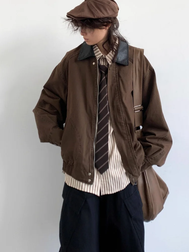 

Ретро-японская куртка в стиле пэчворк, свободного кроя, повседневная уличная одежда с воротником для мужчин и женщин, модная осенняя модель