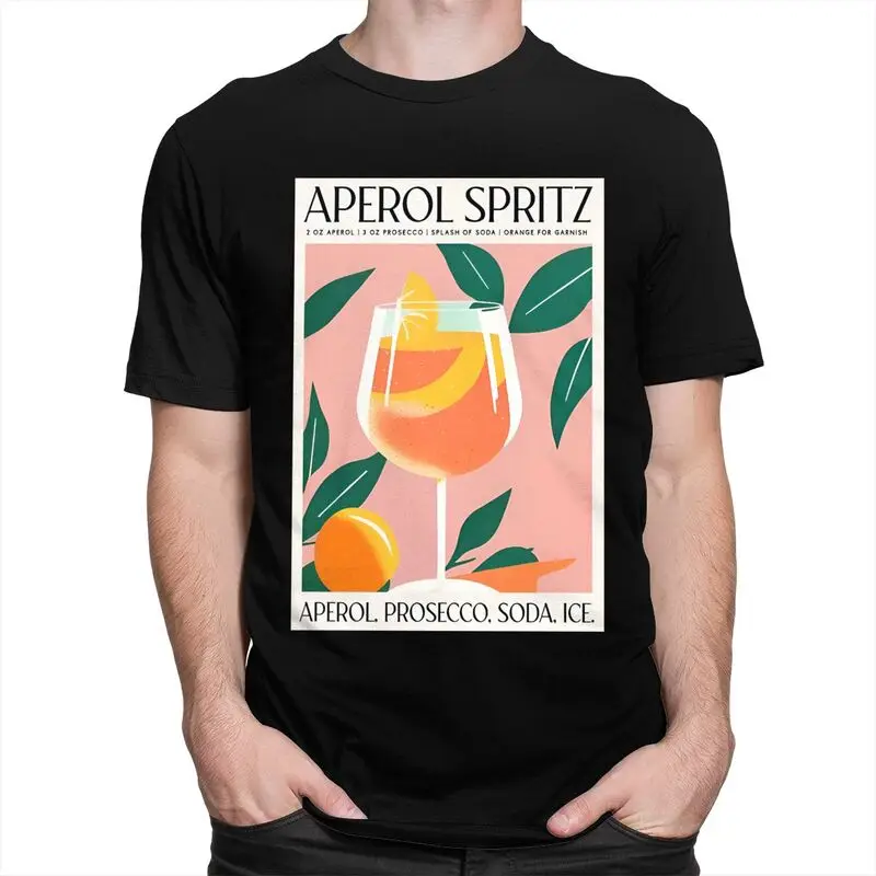 Custom Vintage Cocktail Drink Orange Spritz Aperols T Shirt Men Short Sleeve T-shirts Casual Tee Pure Cotton Slim Fit Tshirt
