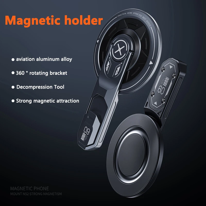 Soporte magnético ajustable para teléfono, con diseño abatible y función anticaídas, compatible con MagSafe, ideal como soporte auxiliar para grabar vídeos con el teléfono móvil, portátil.