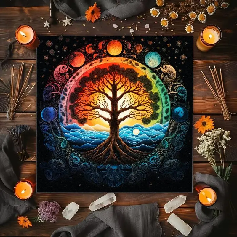VIKAMA Celtic Tree of Life Tarot Card Tablecloth Mysterious Divination Altar Cloth Ritual Table Mat Background Cloth