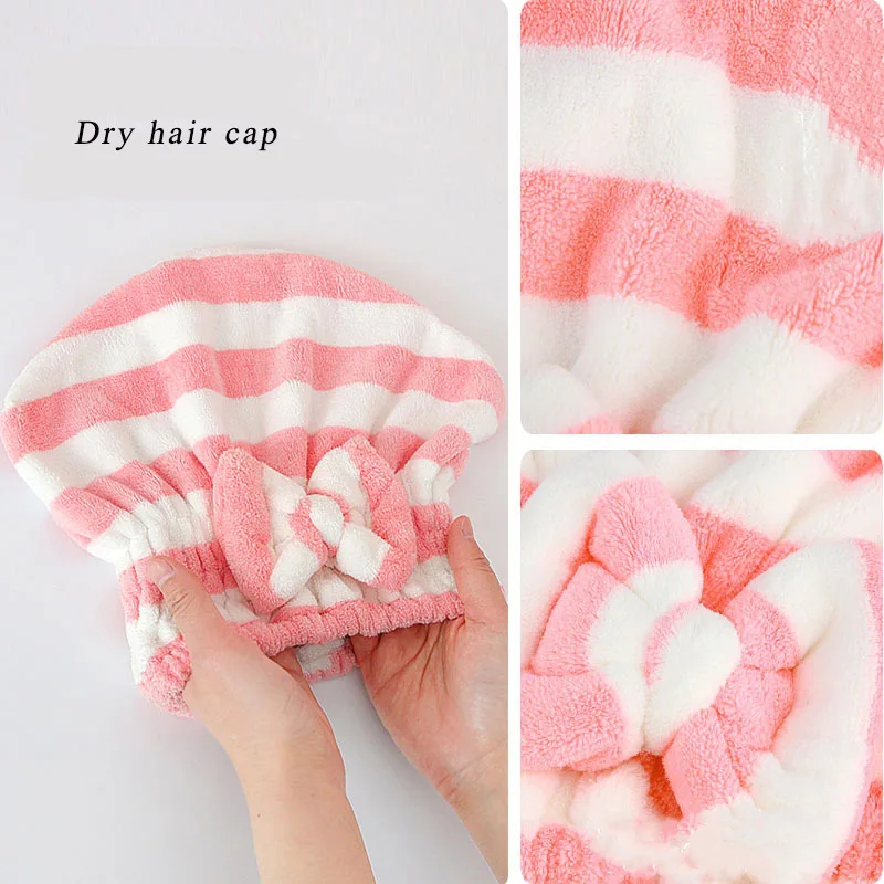 

1pcs Dry Hair Towel Quick-Drying Hair Cap Shower Cap for Women Striped Pattern Super Absorbent Bath Accessories Hair Bonnets
