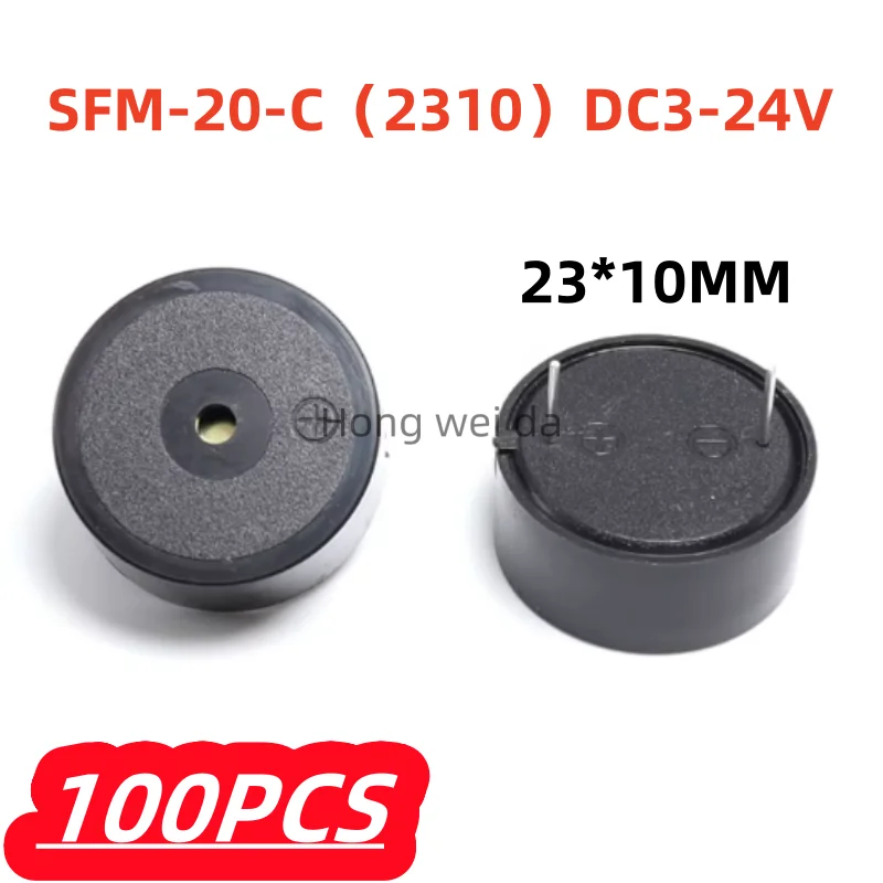 100Pcs/lot 2310 Pin SFM20-C Active Piezoelectric Buzzer DC3V~ 24V High-decibel Alarm 23*10MM