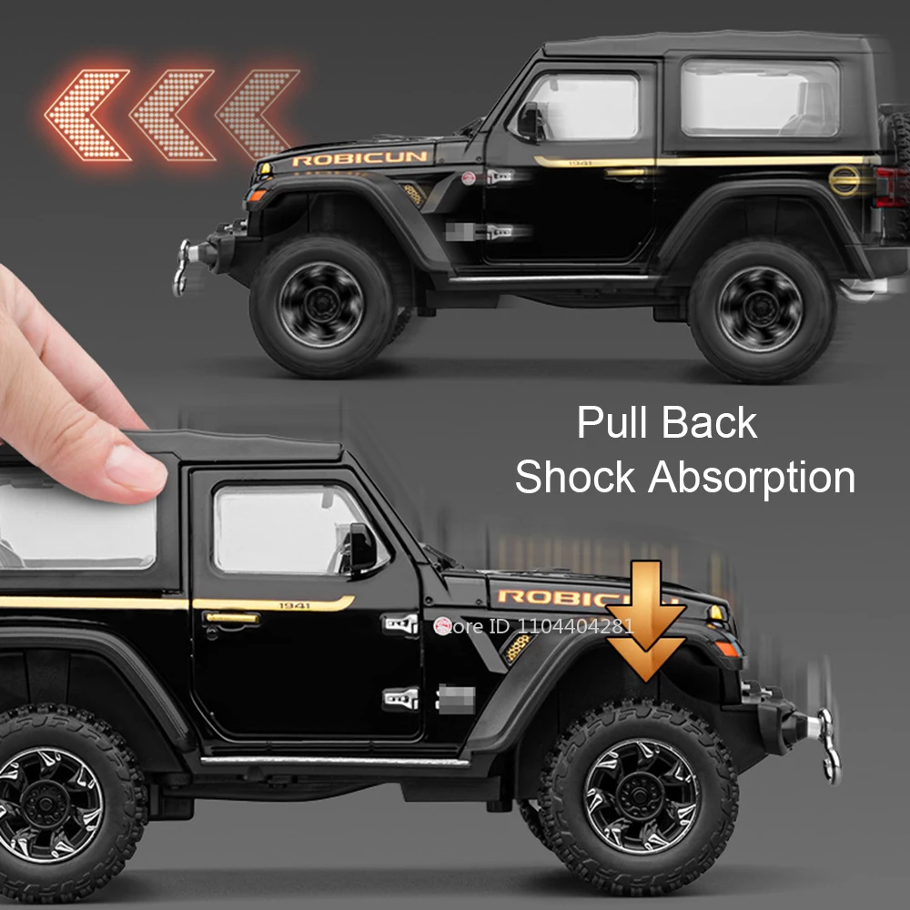 1:24 Wrangler Rubicon Mitsubishi Delica Diecast Modellen Speelgoed Legering Autodeuren Geopend Geluid Licht Trek Decoratieve Collectibles