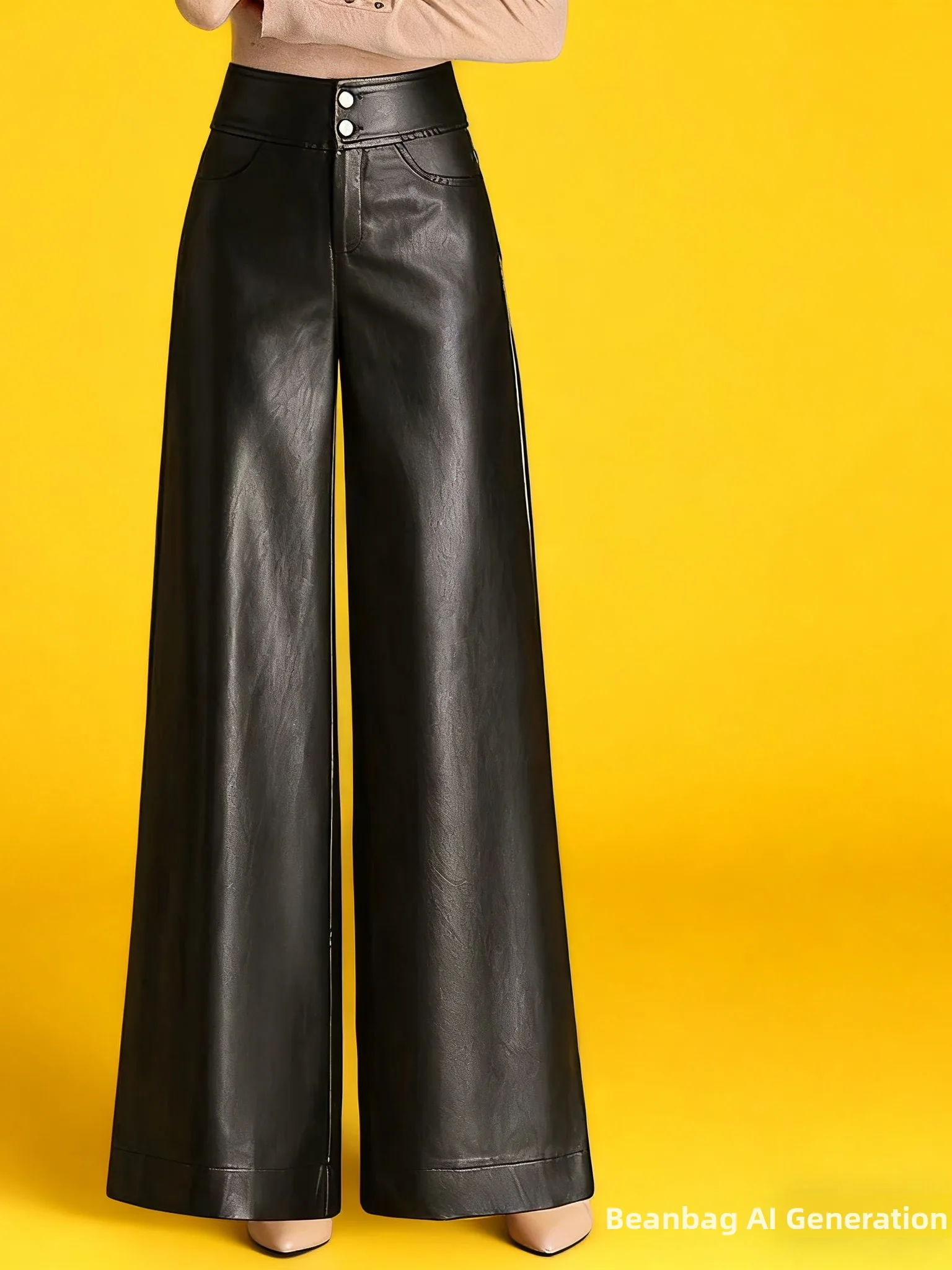 

Женские широкие брюки из искусственной кожи с высокой талией на флисовой подкладке, свободные прямые брюки, осенне-зимние модные джинсы-мом