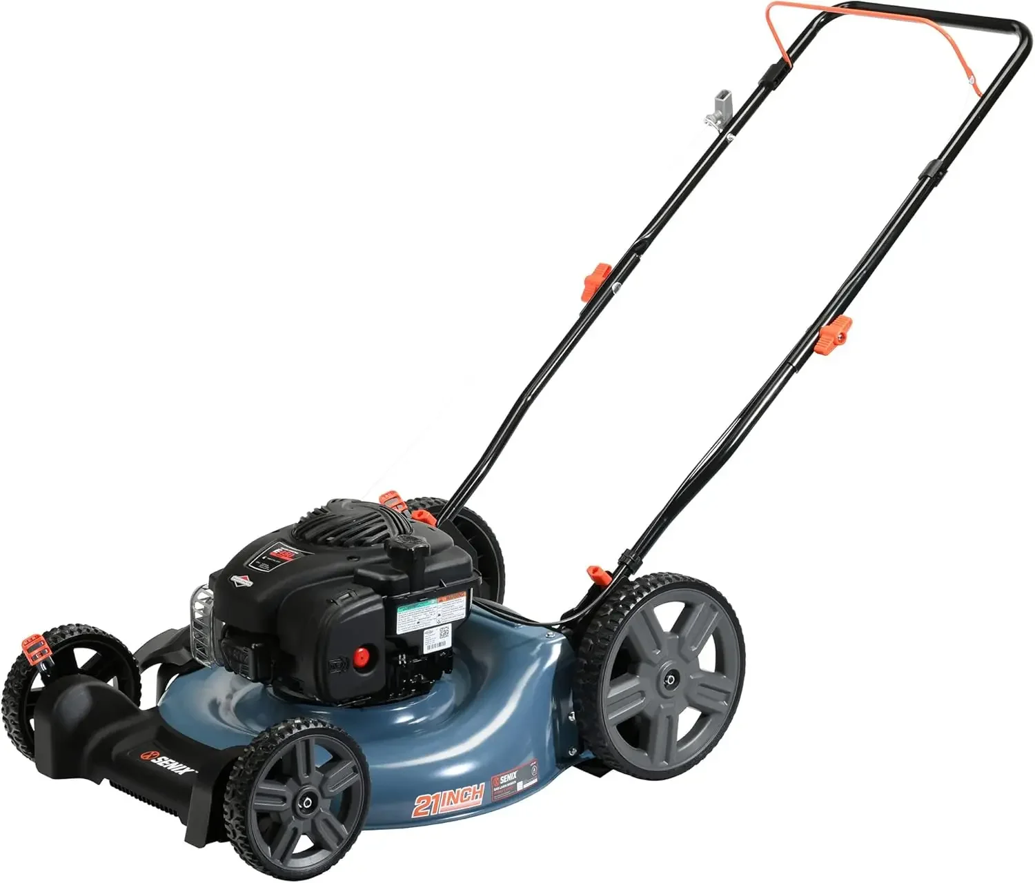 SENIX 21-Inch Gas Push Lawn Mower with 140 cc 4-Cycle Briggs & Stratton Engine, Mulching and Side Discharge, 6-Position Dual Lev