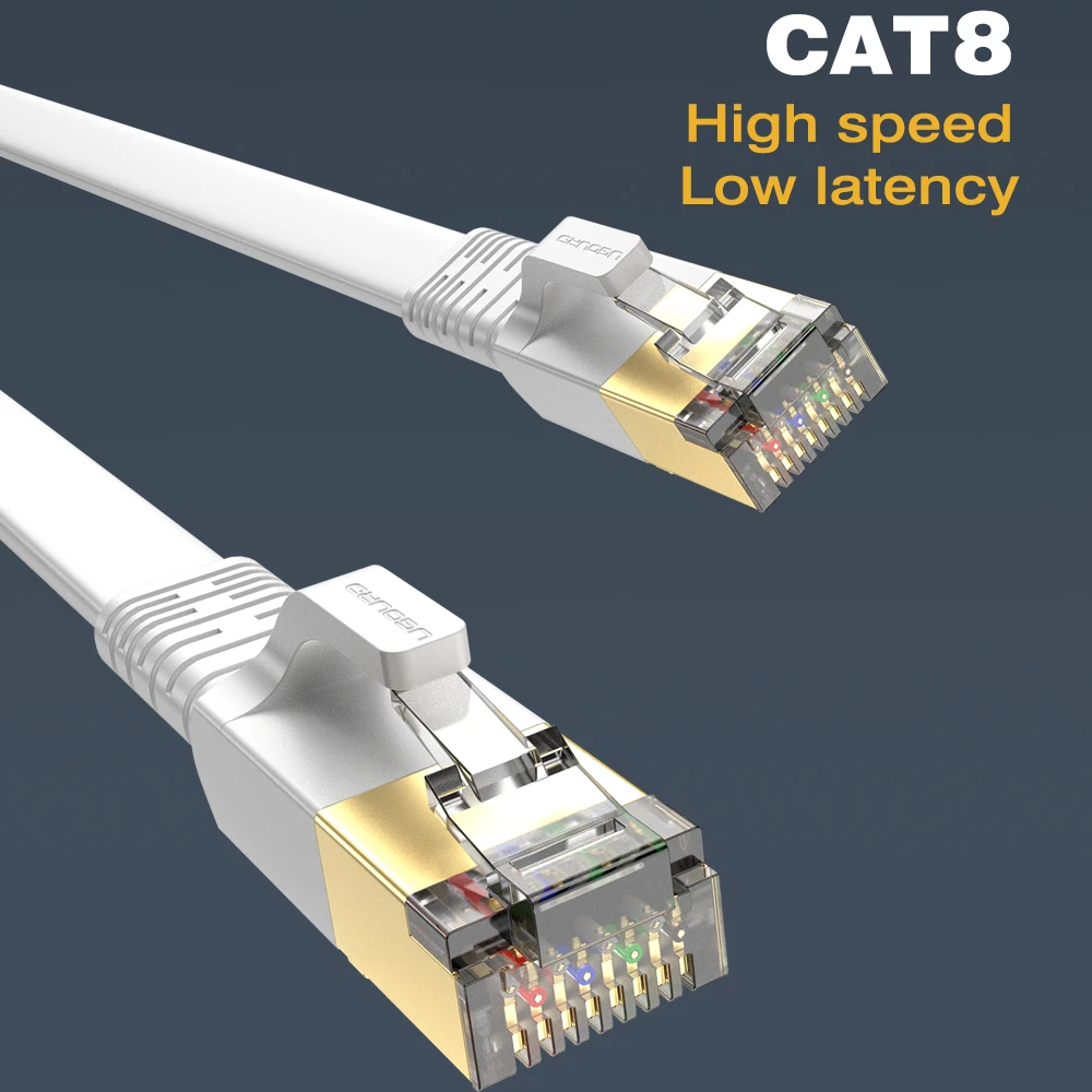Nieuwe Witte Cat8 Ethernetkabel 40Gbps Cat 8 Platte RJ45 Afgeschermde Netwerk LAN Kabel Categorie 8 Kabel Zuiver Koper Hoge Snelheid Internetkabel