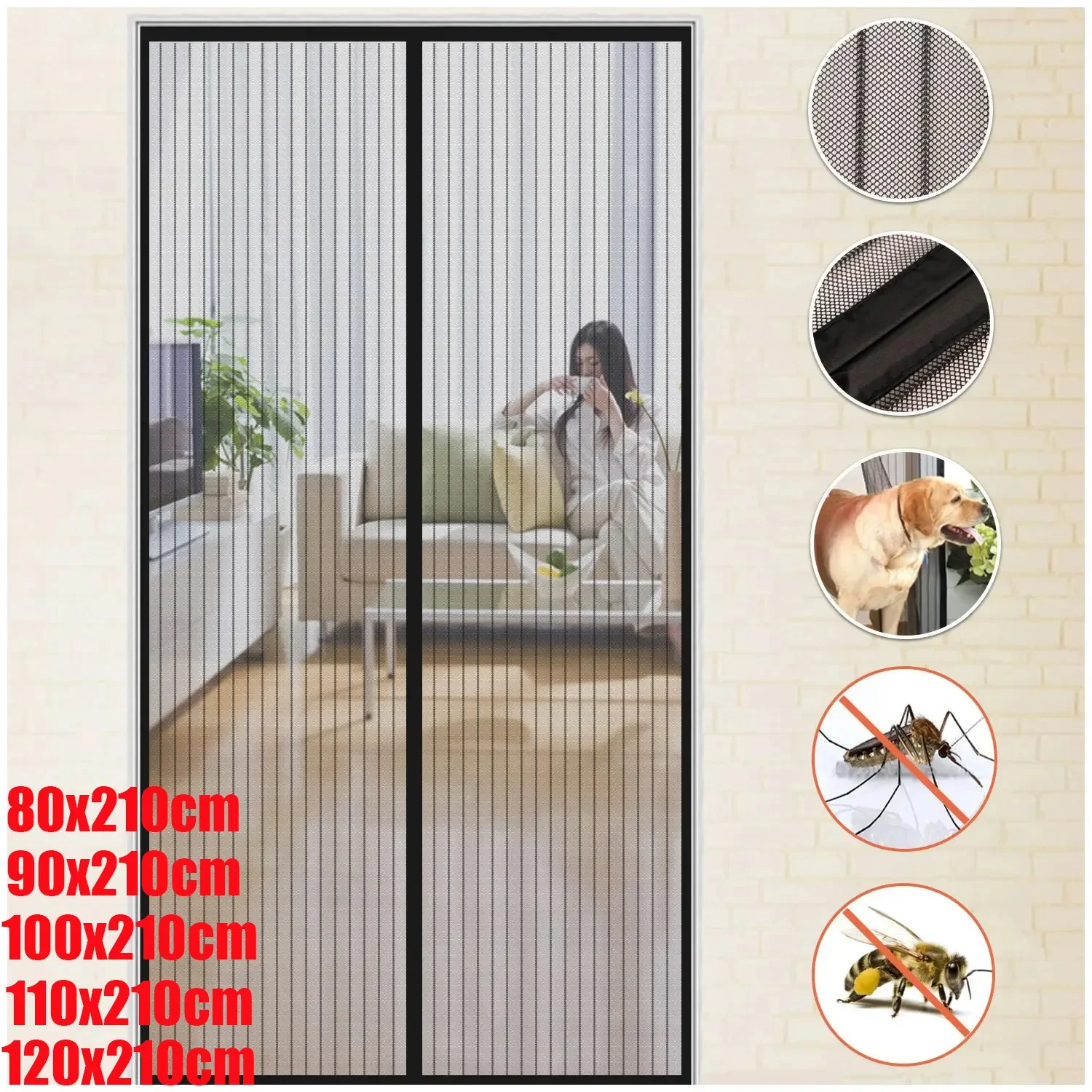 Magnetic Mosquito Net Summer Anti Bug Fly Door Curtains Mesh Automatic Closing Door Screen Living Room Bedroom Curtain