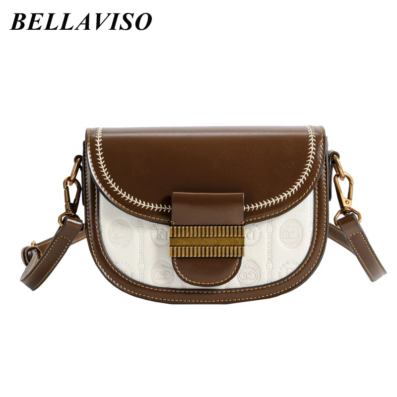 

BellaViso Hot Sale Ins Retro Women's PU Leather Crossbody Bag Female's Trendy Saddle Cartoon Bear Pattern Shoulder Bags BLCR-22