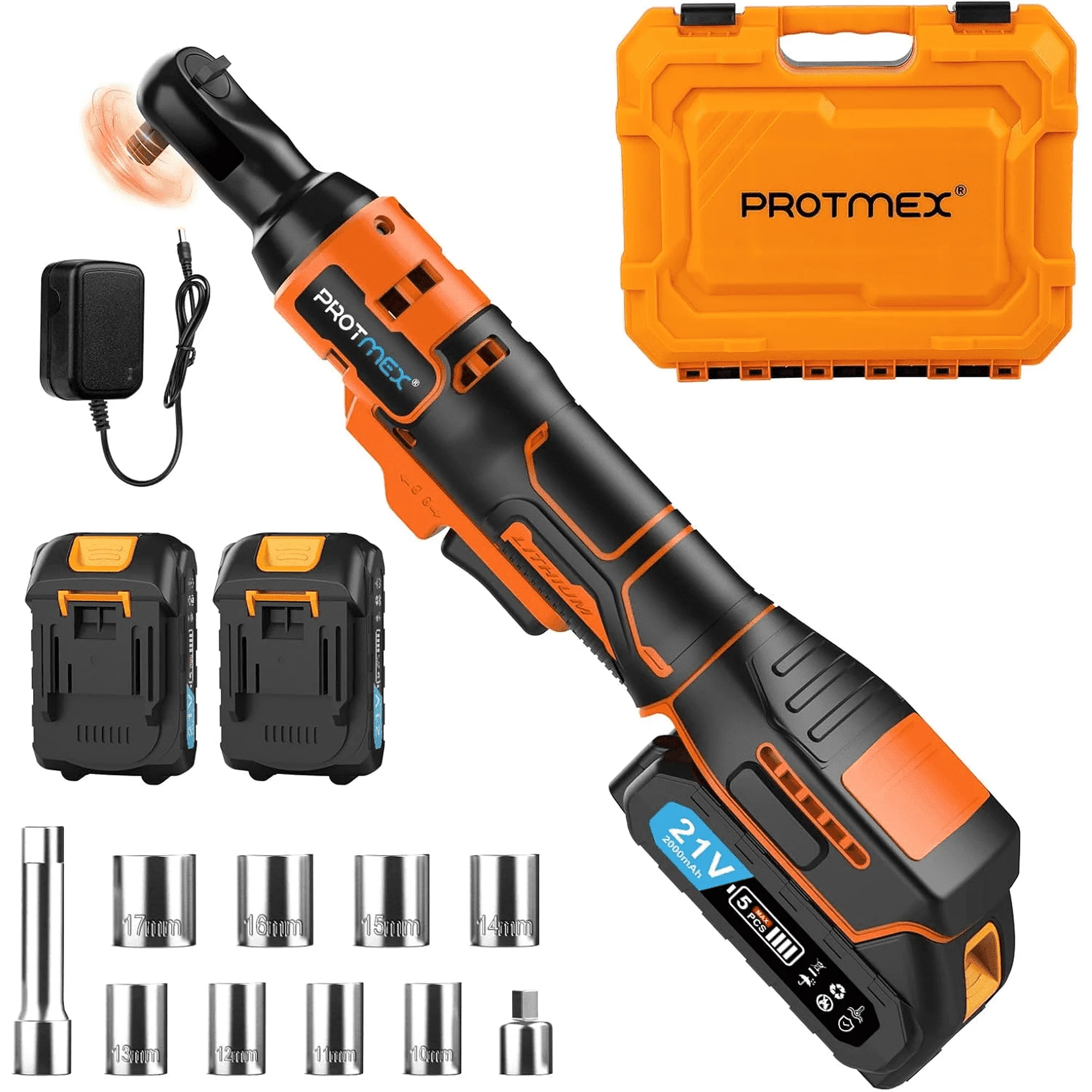 1/2 ''Akku-Ratschen schlüssel, 80 nm (60 ft-lbs) elektrische Ratsche mit 21V 2x3/8 Ah Batterie, 2,0 U/min aufladbarer Treibers atz