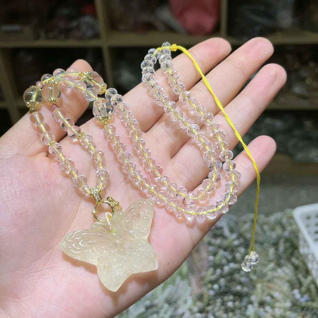 Yellow crystal butterfly necklace hand-woven pendant simple beautiful women long sweater chain wholesale