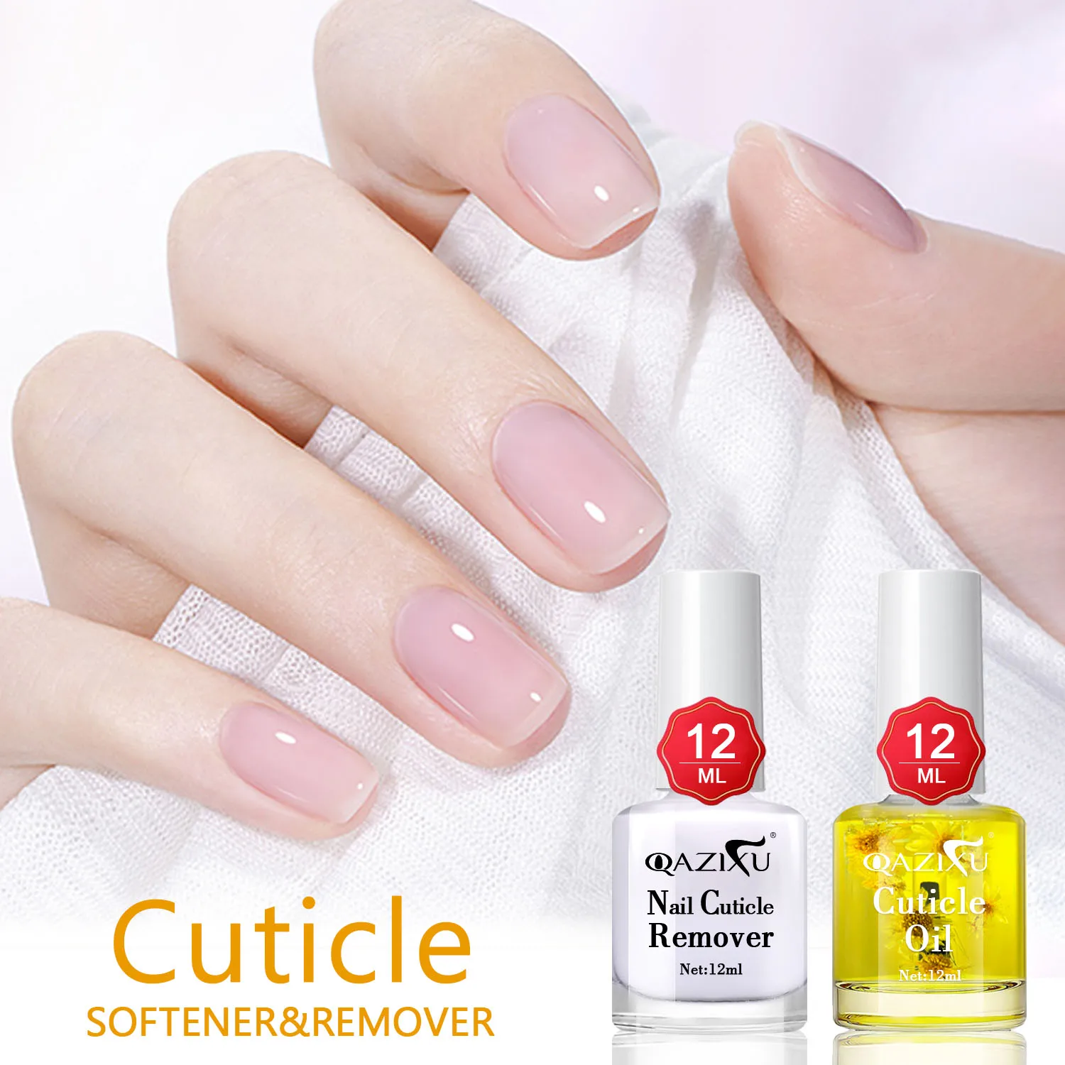 QAZIXU 12 مللي مزيل بشرة الأظافر ومجموعة زيت مغذي للبشرة الميتة للعناية بالأظافر أداة تنظيف البشرة