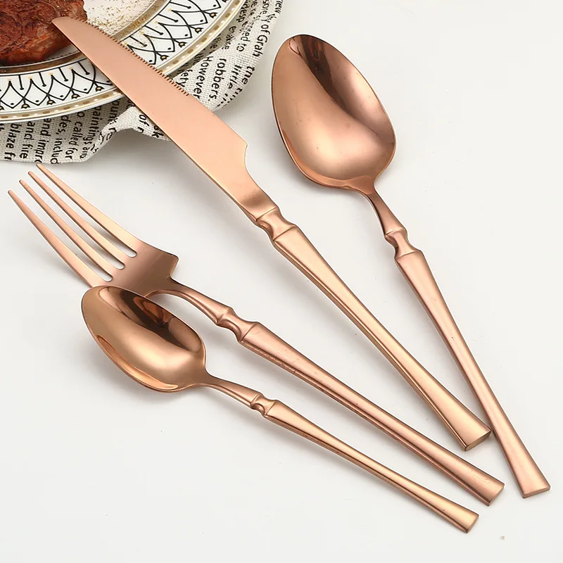

LLMM stainless steel western food tableware knives and forks spoons four main pieces steak knives and forks