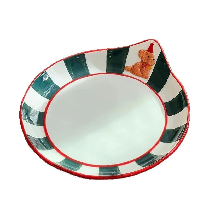 

Cute Little Dog Hand-Painted Ceramic Birthday Plate Porcelain Dessert Salad Dish Animal Design for Home Decor And Gift