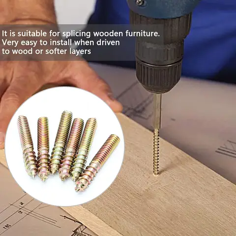 Hanger Bolts Double Headed Yellow Zinc Plated M4 M5 M6 M8 M10 Dowel Screw Self-Tapping Screw for Wood Furniture