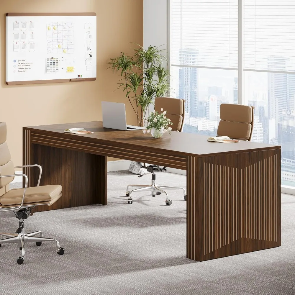 79インチの特大オフィスデスク、ホームオフィス用二人用オフィスデスク、木製の長いパソコンデスクとオフィス用ライティングデスク