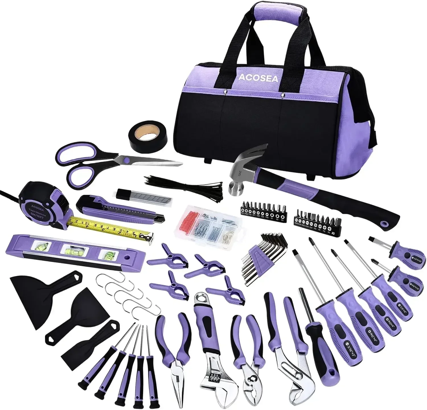 

223-Piece Purple Tool Set for Women with Wide Mouth Bag, Ideal for Home Maintenance and DIY Projects
