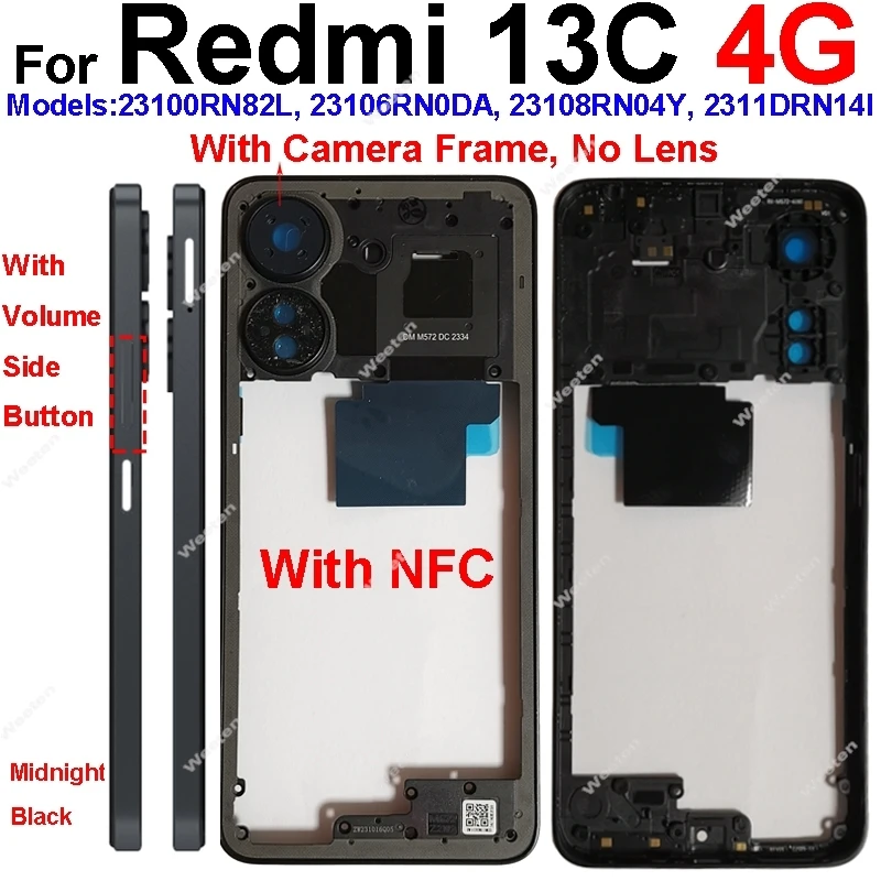 Middle Frame Housing Bezel For Xiaomi Redmi 13C 4G 5G LCD Front Housing Middle Frame Bezel Chassis Shell Replacement Parts